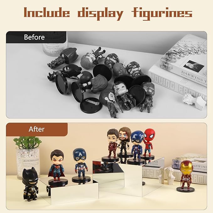 Silver Display Stands, 4 Pack Acrylic Risers Display Stand-2" 3" 4" 6", Handmade Mirror Box Display, Buffet Risers, Food Stands, Purse Jewelry Figures Product Display Riser for Retail Vendor