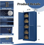Kitchen Pantry Cabinet,71”Blue Metal Pantry Storage Cabinets with Doors and 4 Adjustable Shelves,Kitchen Cabinet with 2 Gold Handles,Tall Cabinet for Livingroom,
