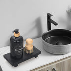 Black Bathroom Vanity Organizer Tray for Countertop Small Wooden Pedestal Stand Farmhouse Kitchen Sink Tray Decorative Hand Soap Dish Dispenser Holder Wood Risers Modern Bathroom Decor Accessories