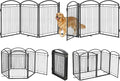 Full Metal Free Standing Dog Gate with Door for Indoor Barriers,144'' Extra Wide 32'' Tall Dog Gate for Doorways,Large Openings,Decks,Freestanding Portable Pet Fence(6 Panels,Black)