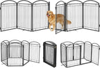 Full Metal Free Standing Dog Gate with Door for Indoor Barriers,144'' Extra Wide 32'' Tall Dog Gate for Doorways,Large Openings,Decks,Freestanding Portable Pet Fence(6 Panels,Black)