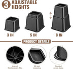Bed Riser/Furniture Lift Bed/Bed risers/Furniture Lifter/Table risers/Frame Risers Create Under Bed Storage Heavy Duty for Furniture Height Adjustment (Black 8 Pack, 8 Inch)