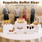 6PCS Buffet risers Acrylic Cubes for Display Food risers for Buffet Table White Dessert Table displays Set Cube Boxes Display Nesting Riser Stands Cupcake Stands for decor5/6/6.8/7/7.5/8IN