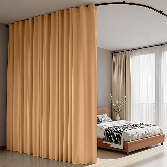 Room Divider Curtains Flexible Ceiling Tracks set Curtain track Ceiling Mount Blackout Curtain for Living Room Bedroom Ceiling Curtain Rod Privacy Dividers Panels W150 x H84 Khaki Drape & Black rail