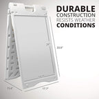 Jumbl A-Frame Signboard 15.7” x 26” Display Surface – Small Outdoor Sandwich Board w/Weather Resistant PVC Sign Protector & Sand Fill Holes – Dual Signage Stand for Storefront Sidewalk Curb (White)