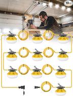 HYPERLITE Construction String Lights: 100FT 10 Bulbs String Work Lights with Climbing Hooks - IP65 Waterproof Linkable LED Construction String Lights for Job Site Attic Renovation Crawlspace Lighting