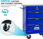 4 Drawers Tool Cart on Wheels with Stainless Steel Worktop, Heavy Duty Mobile Rolling Drawer Tool Chest with Locking Wheels & Lockable Drawers, Garage Tool Storage Cabinet (Blue, 4 Drawers)