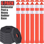 Traffic Delineator Post Cones with Heavy-Duty Octagonal Rubber Base, Channelizer Post Kit for Road Construction Work, Traffic Guidance, Garage Parking, Crowd Control (6, 42")