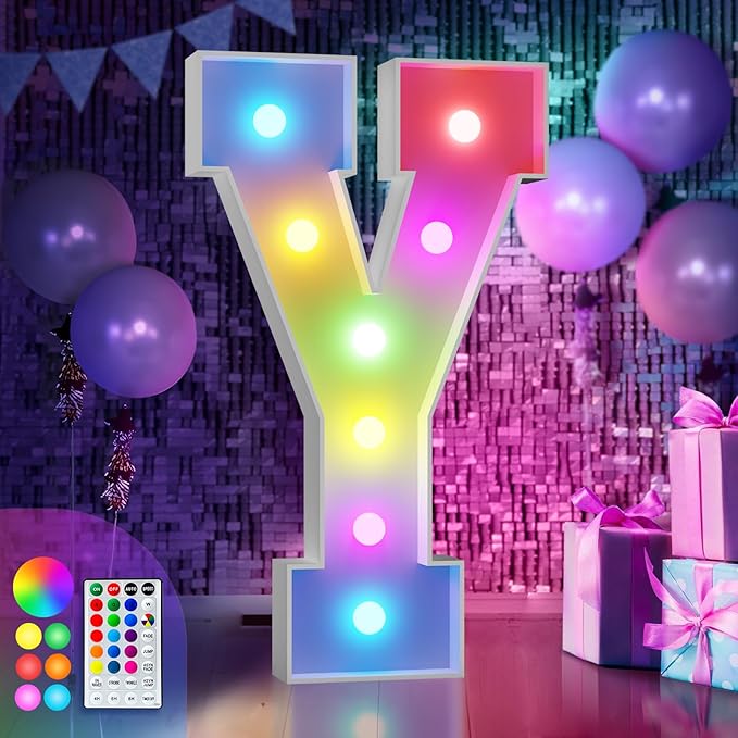 imprsv 3FT Colorful Marquee Letters Y, 18 Colors Large Light up Letters Alphabet Sign with Remote, Big Marry Me Sign, Birthday Party Decorations Anniversary Wedding Decoration