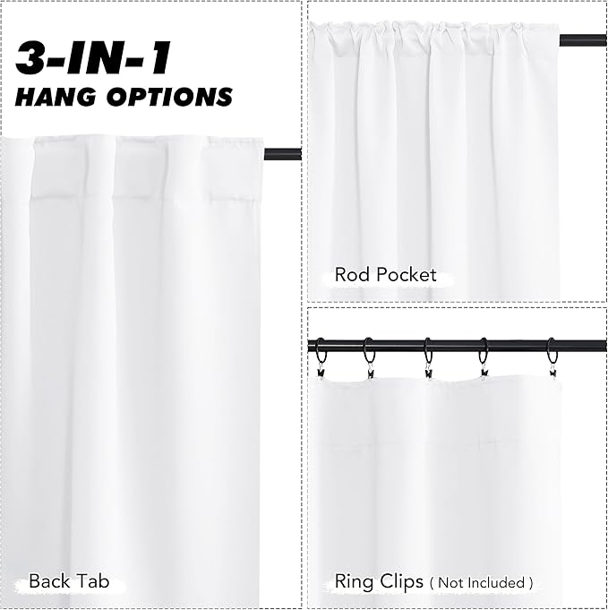 KGORGE 63 inch Curtains 2 Panel Set, Privacy Light Filtering Drapes Thermal Insulation Noise Reducing Curtains for Kids Room Living Room Closet Cover, W52 x L63 inches, White, 2 Panels