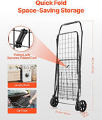 VEVOR Shopping Cart, Folding Grocery Utility Cart with Dual Baskets, Waterproof Liner & Wheels, 100 LBS Large Load Capacity, Heavy Duty Laundry Basket for Laundry, Shopping, Camping, Grocery, Luggage