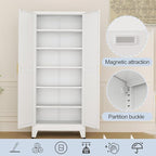 White Metal Storage Cabinet,75" Steel Cabinets for Home Office, Kitchen Pantry Storage Cabinet with Doors and 5 Adjustable Shelves, Tool Cabinets, for Office, Home, Garage, School
