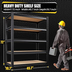 72”H*46”W Garage Shelving Heavy Duty Storage Shelves, 5-Tier Metal Adjustable Shelving Unit 2500LBS Utility Garage Organizer Shelf Rack for Pantry, Kitchen, Warehouse, Black, 2 Pack