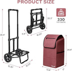 KEDSUM 2 in 1 Shopping Cart for Groceries, 330 lbs Grocery Cart on Wheels, Foldable Utility Carts with Wheels, Load-Bearing Hand Truck with Waterproof Bag for Shopping, Camping, Laundry, Garden, Red