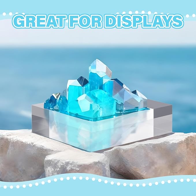 Qunclay 4 Pcs 5 x 5 x 2 Inches Acrylic Square Display Block Clear Polished Acrylic Cubes Jewelry Display Stand for Jewelry Ring Showcase Holder Base Collections