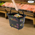 6PCS Plastic Shopping Baskets,35L/9.2Gal Trolley Rolling Shopping Cart Set with Wheels,Grocery Basket w/Handles,Portable Utility Cart for Supermarket,Retail Store,Laundry,Fruit Stores (Black)