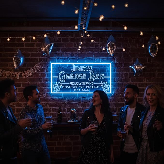 Custom Garage Bar Neon Sign for Man Cave Home Bar Décor, Personalized LED Light Customizable Name Bar Signs Unique Gifts for Men Dad Husband Beer Lover (Multiple Sizes & Colors)