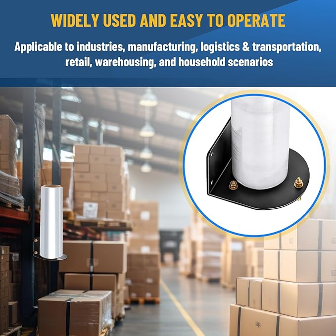 Wall Mountable Stretch Film Roll Stand, Fits up to 20" Stretch Film, Shrink Wrap Dispenser Holder Bracket with 7 Screws for Industry Manufacturing Logistics Retail, Shrink Wrap Not Included