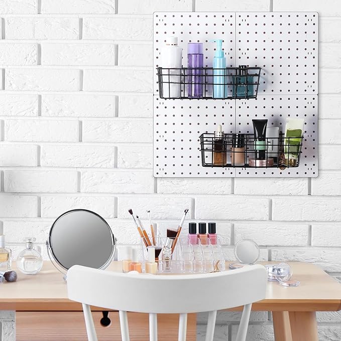 Sieral 4 Pcs Large Pegboard Baskets Set 12 x 6.5 x 4 Inch Black Metal Wire Baskets Peg Board Organizer Accessories Wall Mount Pegboard Bins Workbench Garage Storage Versatile Wall Organizer Attachment