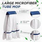 Hushee 12 Pack Large Microfiber Tube Mop Heads 18 oz Heavy Duty Commercial Industrial Wet Mop Head Refill Reusable Machine Washable Looped End Mopheads for Hardwood, Tile, Laminate Floors (White)
