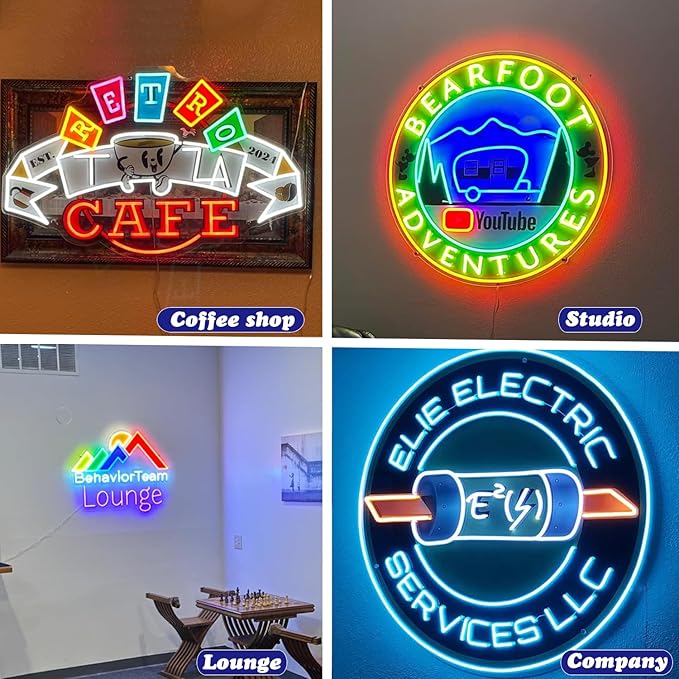 Custom Neon Sign Logo, Personalized LED Shop Name Logo Sign for Business Wall, Illuminated Neon Lights Customizable Upload Picture UV Printed for Bar Nail Office Room Home Decor, Size 10-60in Large