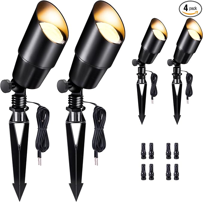 Low Voltage Spotlight, Black LED Landscape Lighting, Outdoor 12V Waterproof Aluminum Uplight for Tree Yard Garden Without MR16 Bulb 4 Pack