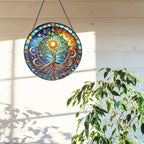 Tree of Life Stained Glass Window Hanging,7.87 Inch Sun Catcher Indoor Window Decorations Panel,Decor for Home,Garden,Festival,Mother’s Day,Housewarming Gift for Mom