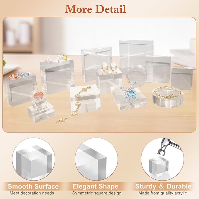 Acrylic Base 8 Pieces Acrylic Blocks for Display 2 X 2 X 1 Inch Square Riser Display Stands Trophy Base Pedestal Stands Clear Cube for Trophy Jewelry Props Food Party Crafts