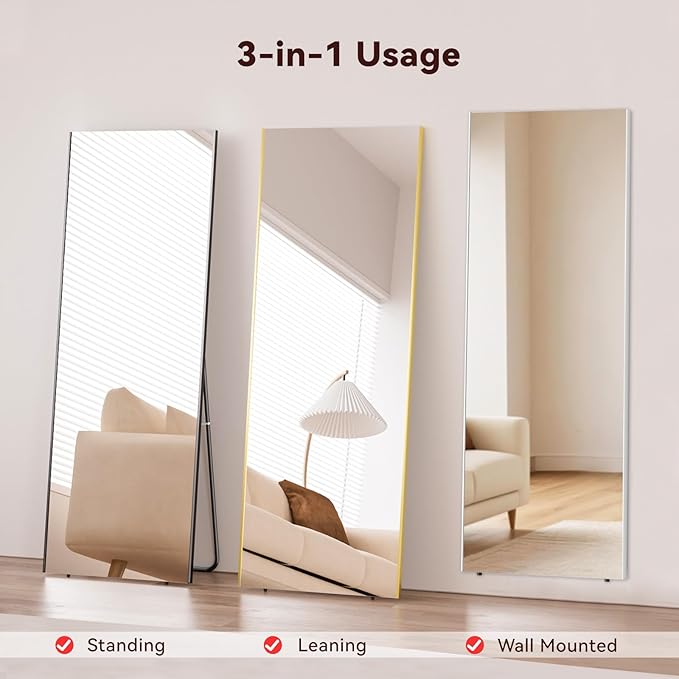 71"x26" Full Length Mirror with Stand, Lightweight & Easy to Move, Free-Standing Mirror for Dressing Room Bedroom, 3-in-1 Usage, Shatterproof Glassless Floor Mirror Kid & Pet Friendly (Black)