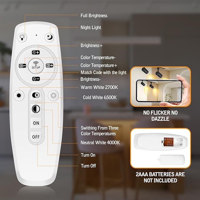 【2025 Upgraded】10 Color Zoomable Track Light Head Dimmable H Track Lighting Remote Control Bright Ceiling Spotlight Fixtures for Kitchen Dining Room 2700K-6500K 15°~60° CRI90 12W 1100lm Black 6 Pack