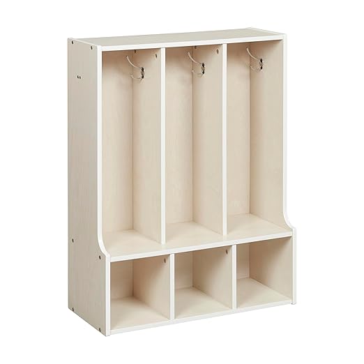 ECR4Kids Streamline 3-Section Toddler Coat Locker with Bench, Kids Furniture, White Wash