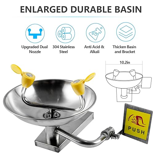 Eye Wash Station Emergency Wall-Mounted, OSHA Approved, 304 Stainless Steel Eye Wash Station, Portable First Aid Eyewash Station Eye Irrigation Sign & Enlarged Basin
