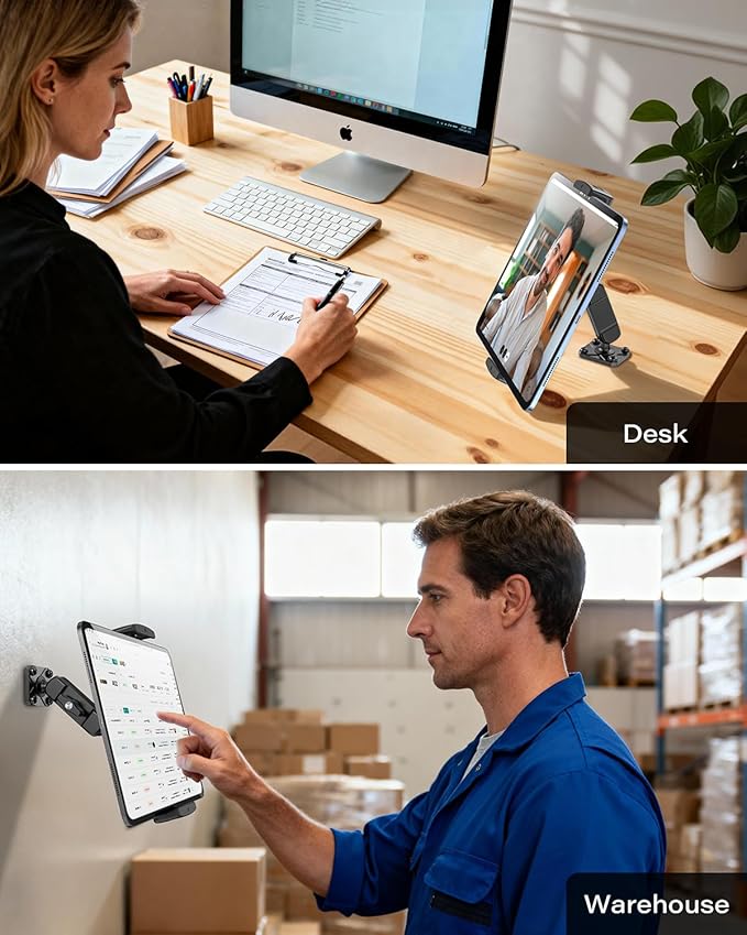 A2C for iPad Wall Mount, Heavy Duty Drill Mount Tablet Holder for Walls Kitchens, Metal Base & Arm 360° Adjustable Wall Mount for iPad Compatible with 4.7”-13” Devices
