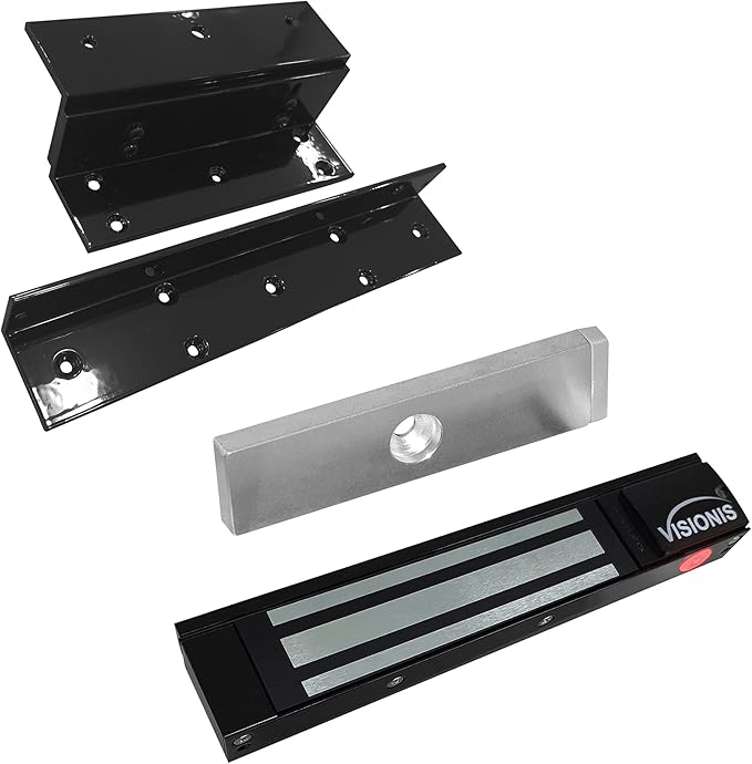Visionis FPC-5191-BL Black 300lbs Indoor Electromagnetic Lock with 300 lbs L and Z Bracket for Inswinging Door