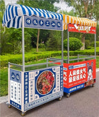Outdoor Food Cart with Canopy, Portable Street Vendor Stand, Foldable Commercial Vending Trolley Kiosk for Market, Street Food and Events(Blue,47.2x23.6in)