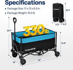 VIVOHOME Collapsible Wagon Carts, 330lbs 170L Utility Heavy Duty Foldable Wagons with Universal Wheels, Cup Holders & Side Pocket, Adjustable Handle, for Camping, Garden, Sports, Picnic, Shopping
