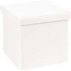 B FSOBEIIALEO Small Storage Ottoman Cube Sherpa Ottomans Foot Rest, Foldable Boucle Ottoman, Faux Teddy Fur, Cream White 12.6"x12.6"x12.6"