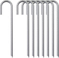 ASDFGHT J Hook Rebar Stakes 12 & 16 Inch (Black or Silver), Heavy Duty Professional Quality Ground Anchors for Chainlink Fence, Sports nets, Camping, Trampolines, Irrigation Pipes and Garden