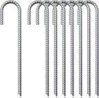 ASDFGHT J Hook Rebar Stakes 12 & 16 Inch (Black or Silver), Heavy Duty Professional Quality Ground Anchors for Chainlink Fence, Sports nets, Camping, Trampolines, Irrigation Pipes and Garden