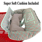 Love&go Soft Pillow Attached 2-in-1 Shopping Cart and High Chair Cover for Baby, Cotton Padded Cart Cover, Fold'n Roll Style, Portable with Carry Bag (Gray Grid)