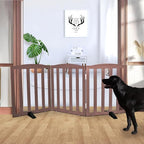 Freestanding Dog Gate Indoor,Doggie Gate Foldable Pet Gates for Doorways,Stairs or Hallways, Wooden Brown Pet Gate for The House, Pet Fence with Support Feet Included,24 "Height-3 Panels
