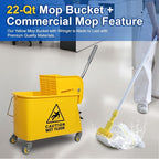 Mop Bucket with Wringer, 22 Qt (5.5 Gallon), Handle, Wheels,Floor Cleaning, 16.5" L x 10.6" W x 26.4" H, Yellow,Add One Cotton Mop