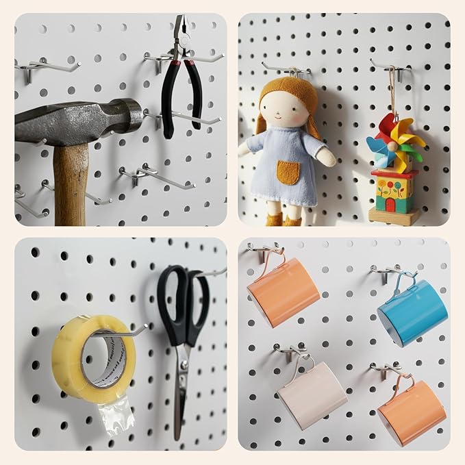 120 Pack 4 Inch Metal Pegboard Hooks, Fit 1/4 in and 1/8 in Peg Board Organizer Accessories, for Hanging Storage, Garages, Tool Sheds, Basements