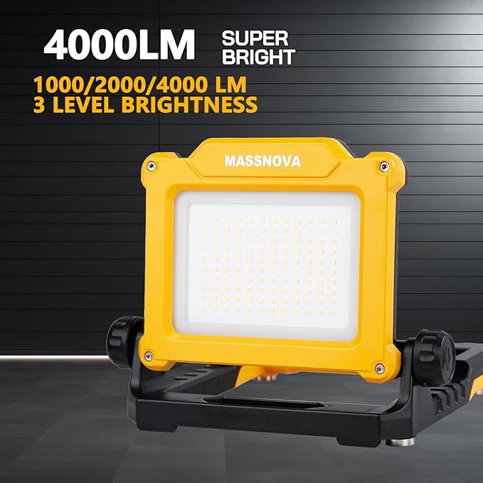 4000LM 25W Cordless Work Light Compatible with Dewalt, Makita and Milwaukee 18-21V Power Battery, Magnetic Base, Portable Flood Light (Battery Not Included)