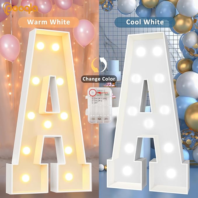 Pooqla 4 FT Marquee Light Up Letters, Cool White and Warm White Marquee Letter 4 Feet Tall, Giant LED Sign Big Mosaic Letter D for Balloons Birthday Party Anniversary Wedding Decorations