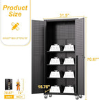 71"H Metal Storage Cabinet with Wheels, Tall Rolling Garage Cabinet with 3 Adjustable Shelves & Locking Doors & Pegboards, Heavy-Duty Tool Cabinet for Home Office, Workshop, Warehouse, Black
