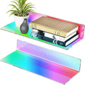2 Pack Iridescent Acrylic Floating Shelves 15 Inches, Wall Hanging Bathroom Shelves, Wall Storage Shelf for Kitchen, Dining Room, Living Room, Bedroom, Bathroom, Retail, Supermarket