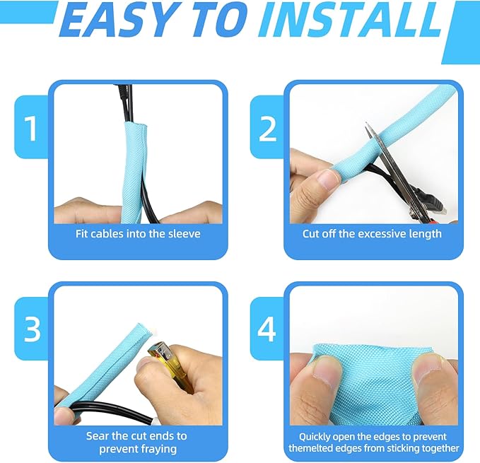 Automotive Wire Loom Tubing, Split Braided Cord Protectors from Pets No Chew, Flexible Cable Sleeve Cable Management for TV/Computer/Electric Wires (Sky Blue, 3/8"-10ft)