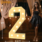Pooqla 4 FT Light Up Marquee Numbers, Cool White and Warm White LED Large Lighted Marquee Numbers, Giant Mosaic Light Up Numbers for Balloons 2nd 20th 21st Birthday Party Decoration, LED Number 2