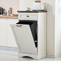 13 Gallons Tilt Out Trash Cabinet Freestanding Kitchen Trash Bin Cabinet Wood Garbage Recycling Cabinet with Hideaway Drawer Pet Proof Trash Can Holder for Kitchen Living Room, Antique White